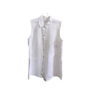 J. Jill-Love Linen-Sleeveless Button Down-Collar-Tunic-Shirt-White-Women's-S